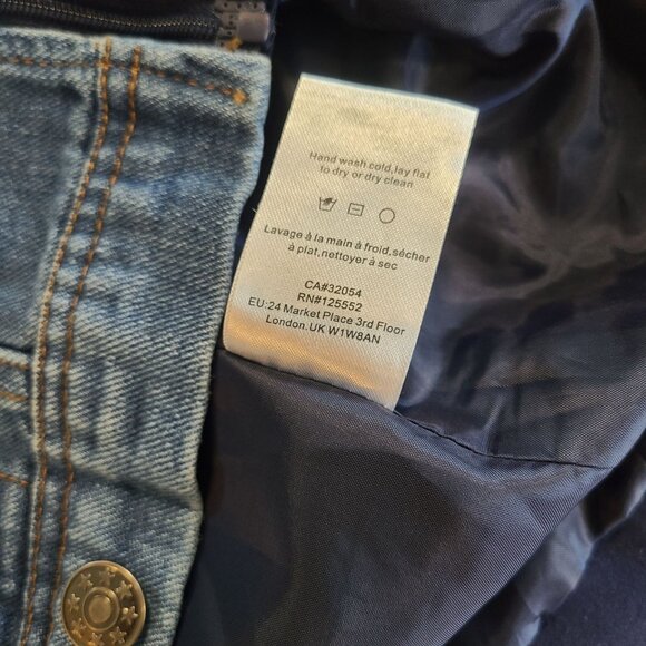 Dolan Double Breasted Navy Ponte Miller Blazer Removable Denim Dickey L NWOT - Picture 9 of 14